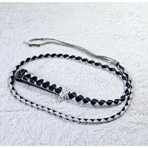 Vintage Handcrafted BullWhip Black n White. Weaved. Well loved. Western. #0985